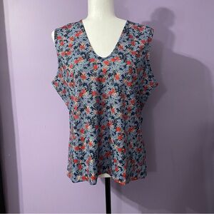 Cleo Floral V-Neck Blouse - Blue and Red